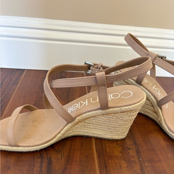 Calvin Klein Nude Tan Strappy Wedge Espadrille Sandals - Picture 3 of 7